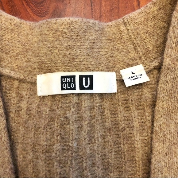 UNIQLO 100% Wool Oversized Minimalist Beige V Neck Sweater Cardigan. Women Large - Picture 4 of 16